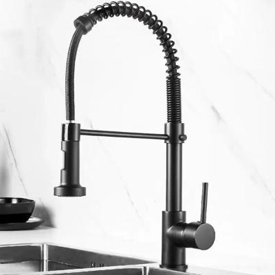 China Sense Faucets Industrial Copper Matte Black Silvery Spring Pull Out Sink Kitchen Faucet for sale