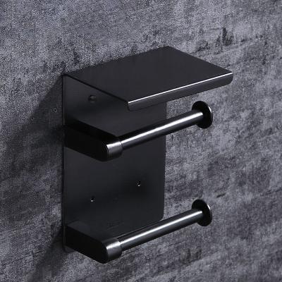 China Double Layer Modern Industrial Toilet Paper Holder Waterproof With Phone Shelf Towel Rack Kitchen Bathroom Roll Toilet Paper Holder for sale