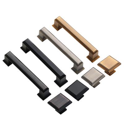 China Modern Square Glass Drawer Handle Bedroom Kitchen Knob Stainless Steel Cabinet Door Pull Handle for sale