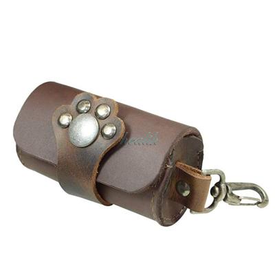 China Sustainable High Quality Leather Portable Pet Waste Bag Dispenser Poop Bag Holder With Buckle Durable for sale