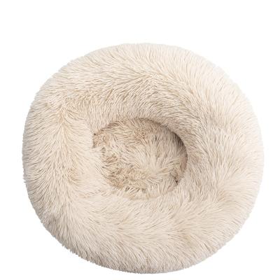 China 50cm Diameter Pet Faux Fur Fluffy Removable Polyester Fiber Stocked Blanket Around Comfy Donut Calming Dog Beds Calming Donut Cuddler for sale