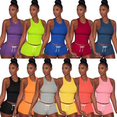 China 2021 custom bubble butt shorts set breathable two piece fitness clothing yoga shorts sets crack! crack! for women for sale