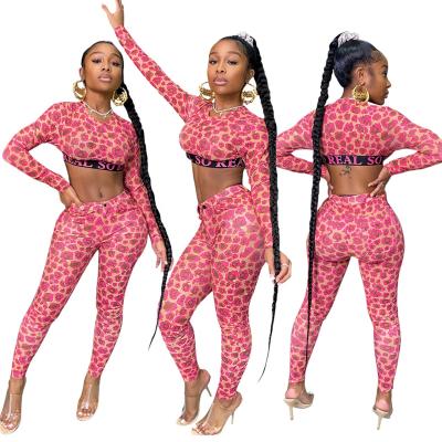 China Anti-wrinkle summer wear print long sleeve crop top pants sets two-piece pants set women's clothing 2021 for sale