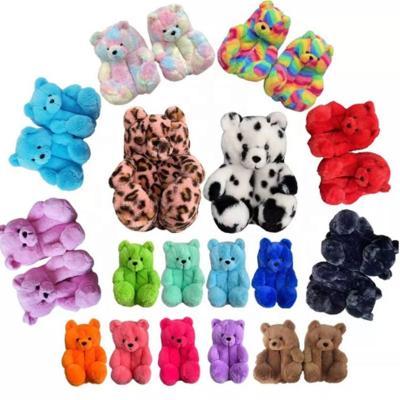 China Round teddy bear slippers 2021 new arrival women's teddy bear fuzzy home slippers for sale