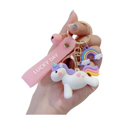 China Promotion Gift Cute Unicorn Animal PVC Keychain Cartoon With Rope Toys Kids Key Ring Chains for sale