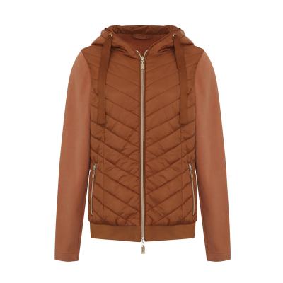 China Waterproof 2023 new arrival women Autumn  winter  quilted fake down padded spliced terry sleeve  casual jacket GRS optional for sale