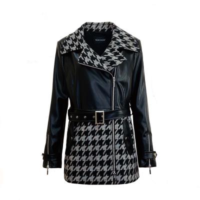 China Breathable 2023 new Outdoor  women autumn winter imitation leather woolen houndstooth casual  jackets coats custom logo for sale