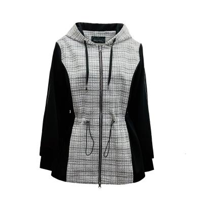 China Breathable 2023 new  women  Autumn and winter scubaknit  plaited interlock  lurex boucle spliced casual ODM jacket for sale