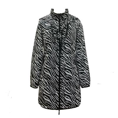 China Waterproof 2023 new  women spring summer polyester jacquard zebra  pattern casual long jacket  hooded Outdoor custom logo for sale