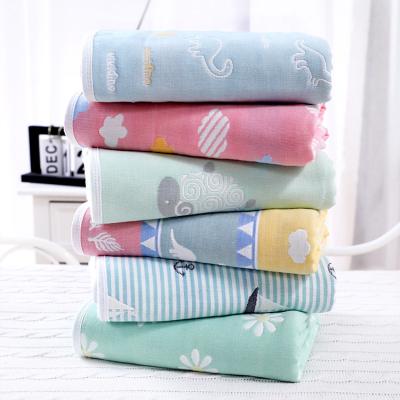 China Premium Anti-Static Cartoon Printed Breathable Waterproof Gauze Comfort Baby Animal Pure Cotton 6 Layers Blankets for sale