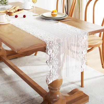 China Other Cheap Factory Price Customized Event Decorative Classic White Lace Floral Table Runner For Weddings for sale