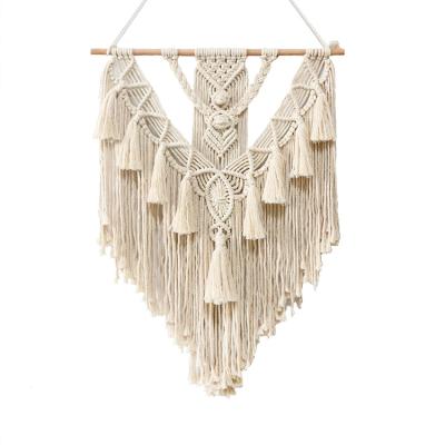 China Large Bohemian Fringe Wall Hanging Macrame Plain Weave Tapestry Wall Decor For Apartment Bedroom for sale