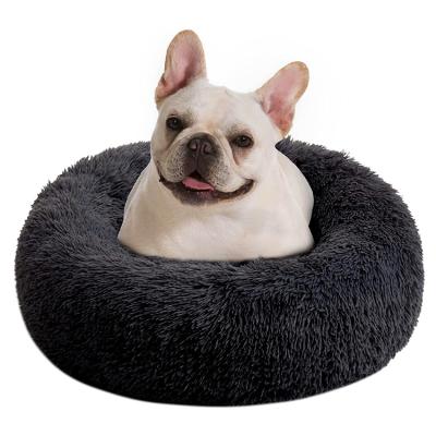 China Breathable Pet Bedding Custom Machine Fluffy Plush Cat Round Pet Bed With Non-slip Waterproof Bottom Washable for sale