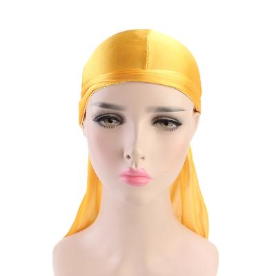 China Fashion Silky Satin Durags Durags Durags Unisex Simple Muslim Silk Headwrap Custom Made Running Long Tail For Women Men for sale