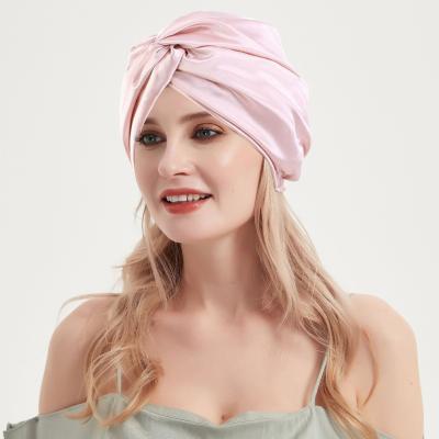 China Fashion Wholesale 100% Silk Turban Sleep Cap Women Wrap Double Layer Hair Hoods With Elastic Band Silk Hood for sale