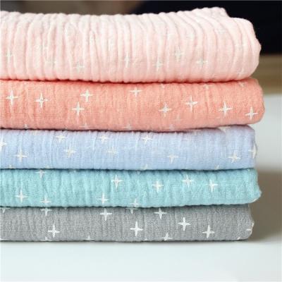 China Memory Soft Knit 100% Single Pleated Double Layer Cotton Printed Geometric Pattern Gauze Chiffon Crepe Fabric For Shirt for sale