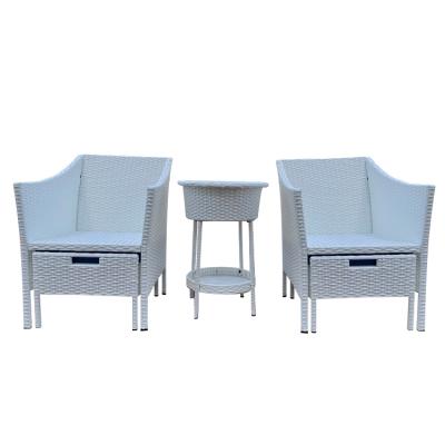 China Durable Luxurious Modern Rattan Small Furniture Garden Outdoor Chairs And Tables With Ice Cooler Table for sale