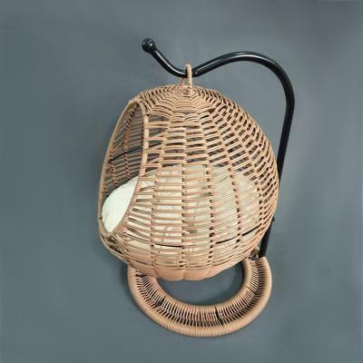 China High Quality Modern Natural Woven Comfortable Partially Enclosed Breathable Pet Rattan Bed Pet Cat Hammock for sale