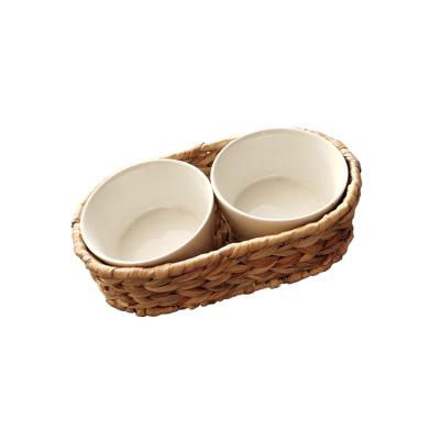 China Classic custom with handle women's water hyacinth wine woven rattan eco yellow plastic tray for sale