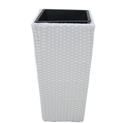 China Eco-friendly Large White Plastic Rattan Flower Pot Garden Planter With Iron Bucket for sale