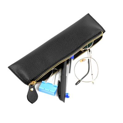 China Custom Leather Fountain Waterproof Durable Waterproof Pen Pouch Leak-Proof Pencil Bag PU Pen Case Organizer for School Office for sale