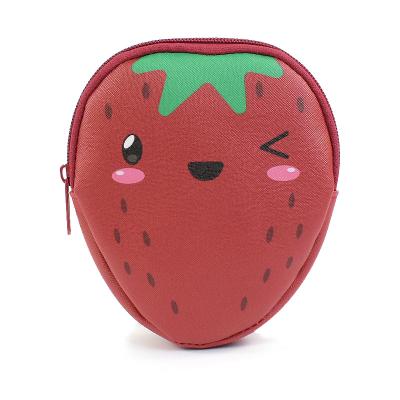 China Waterproof Mini Pouch With Zipper Strawberry Shape PU Coin Pouch For Girls for sale