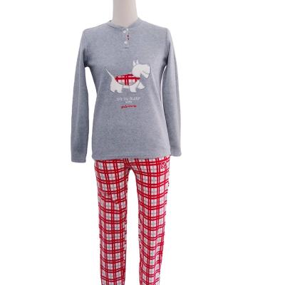 China Winter Sale Warm Fleece Women's Breathable Pajamas Set Lovely Dogs Sleepwear Ladies 2pc Warm Soft Cartoon Sleepwear for sale