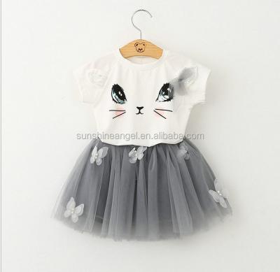 China Cute Girls Boutique Clothing Set Of T-shirt + Polyester/Cotton Cat Skirt for sale