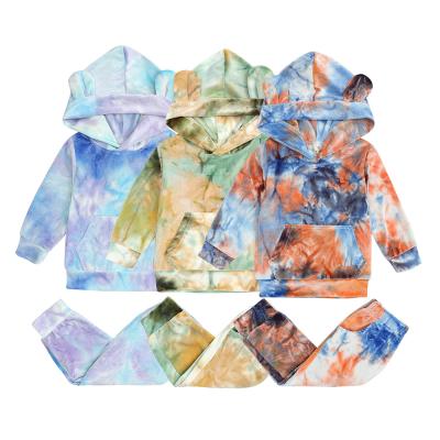 China New casual autumn winter dyed tie fleece long sleeve hoodie baby boutique clothing set for sale