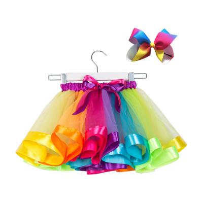 China Breathable little girls rainbow tutu skirt with butterfly tie tire dance tutu dresses for girls kids for sale