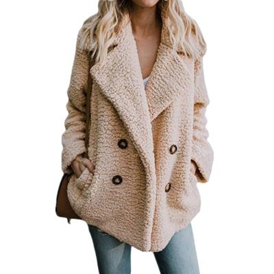 China New Fashion Anti-Shrink Ladies Warm Button Lapel Pocket Jacket Faux Hairy Fur Teddy Coat Women Teddy Coat for sale