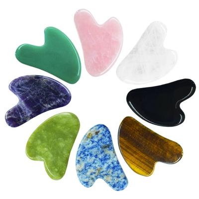 China Face Lift Face Slimming Body Heart Scrape Shape Rose Quartz Amethyst Green Guasha Yu Xiu Jade Gua Sha Massager Tool for sale