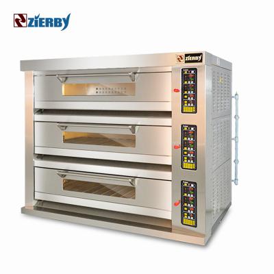 China Snack Factory 3 Tier Commercial Multifunctional Steam Gas Tray Bread Cake Pizza Baking Oven for sale