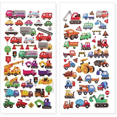 China Custom Printing Cartoon Foam Sticker Car Truck Vehicle Shape 3D Puffy Stickers For Kids for sale