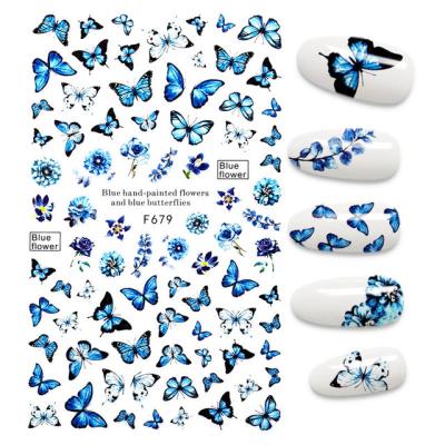 China Blue Tattoo Sticter Nail Butterfly Stickers Watercolor Decals Flowers Sliders Wraps Cute Animal Manicure Nail Art for sale