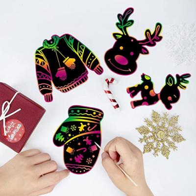 China Rainbow Color Scratch Paper Scratch Art Christmas Crafts for Kids DIY Rainbow Scratch Paper Christmas Tree Decoration for sale