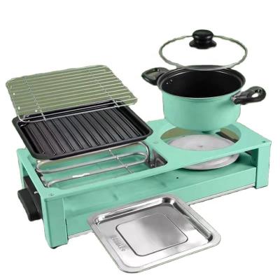 China Hotel 2 In 1 Table Top Detachable Electric Aluminum Grill Plate With Hot Pot for sale