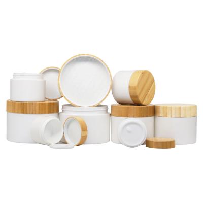 China Face Cream Bamboo Plastic Cosmetic Jar Plastic Cosmetic Jars With Bamboo Lids Bamboo Plastic Cosmetic Jar for sale