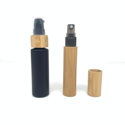 China Mini Cosmetics Trial Use 10ml Packaging Custom Lotion Or Spray Pump Head Bamboo Bottles For Cosmetics for sale