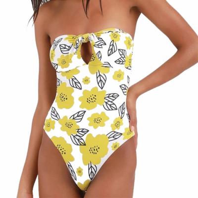 China Breathable Wholesale Floral Print Women Strapless Patches Swimsuit Swimwear for sale