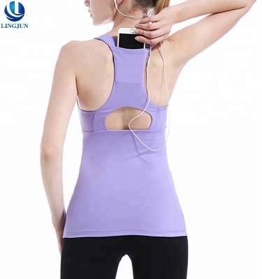 China Anti-pilling wholesale custom sexy fitness women yoga tank top with phone pocket for sale