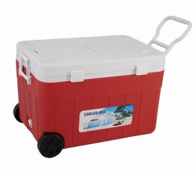 China 90L Large Wheels Cooler Window Sea Fishing Insulated Top Box With Handle Moving Camping Cooler for sale