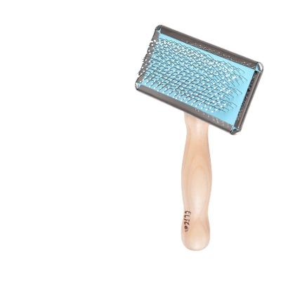 China Hard High Quality Durable Curved Wooden Handle Pet Grooming Brush Hair Removal Brush Suitable For Pet Hair Removal Cleaning for sale