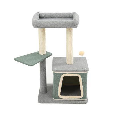 China Sustainable Popular Multistory Duplex Activity Tower With Scratching Post Universal Cat Tree Tower Apartment Pet Climbing Toys for sale