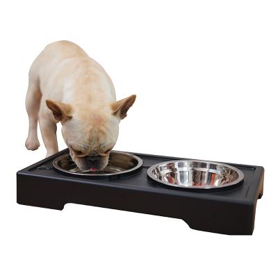 China Sustainable Double Food Bowl Pet Elevated Dog Bowl Cat Bowl for sale