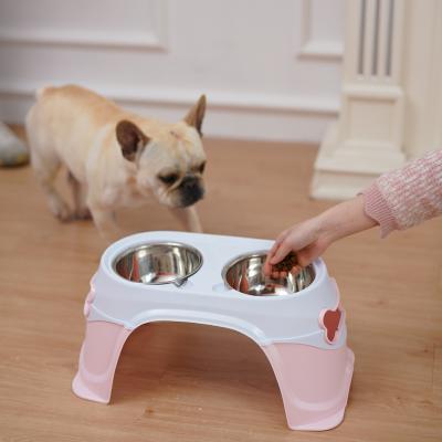 China Sustainable Plastic Pet Cat Food Eating Stainless Dog Feeder Bowl for sale