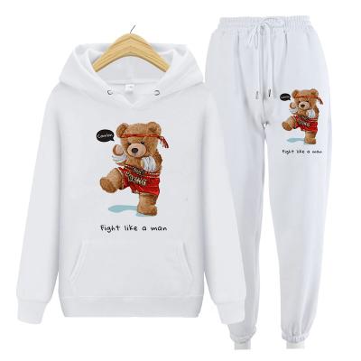 China New Arrival Bear Print Teams Panties Women Sweatpants Top Lush Warm Breathable Pullover Hoodies Casual Jogging Sets for sale