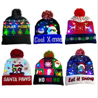 China Wholesale COMMON COMMON LED Flashing Light Up Wool Christmas Hats Adult Child Knitted Beanie Flashing Hat Colorful Glowing for sale