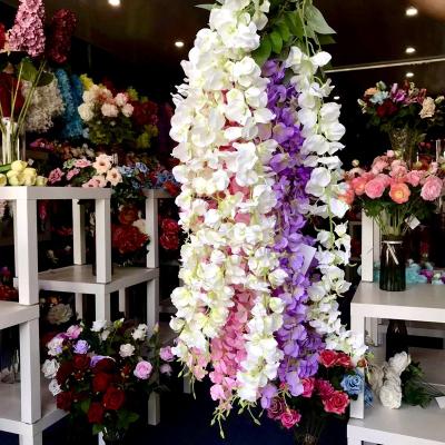 China Silk+plastic Artificial Wisteria Flower Arrangement High Quality Ceiling Flower Decoration Vine Vines Corridor Stage Indoor Discount Wedding for sale