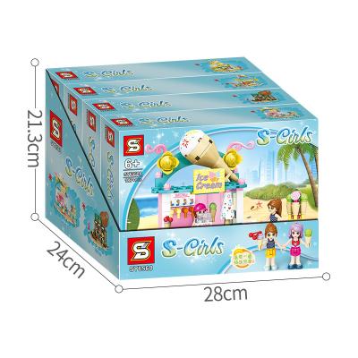 China Building Toy SY6568 Ice Cream Shop Cafe Street View Dinner Shop Girl Gift Puzzle Assembly Gift Block for sale